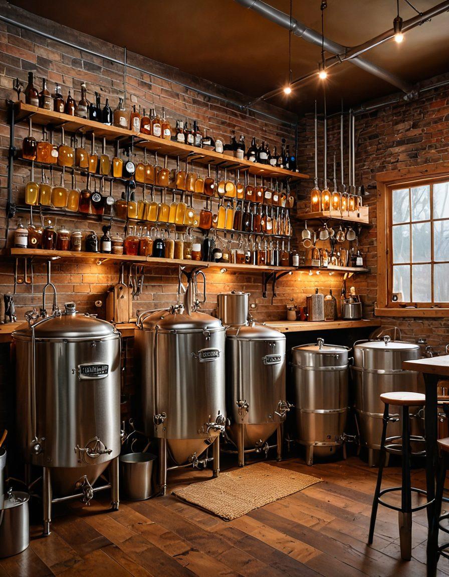 A cozy homebrewing setup transitioning into a bustling microbrewery; depict detailed brewing equipment, ingredients, and various stages of the beer-making process; include a tasting scene with diverse beer glasses and enthusiastic tasters; show a rustic to modern evolution in the background. Super-realistic. Vibrant colors. Warm and inviting ambiance.